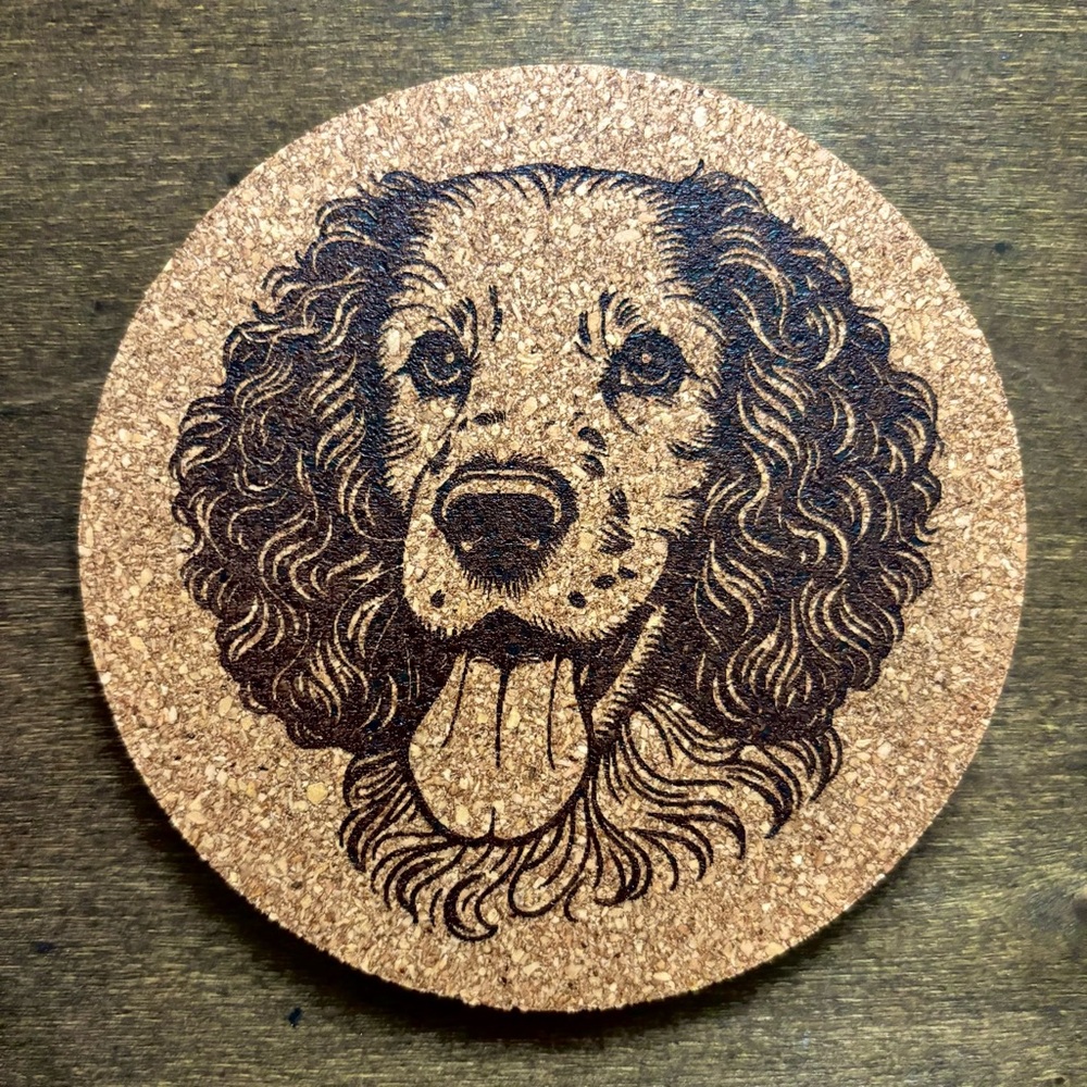 American Water Spaniel Face Laser Engraved Cork Coaster #3